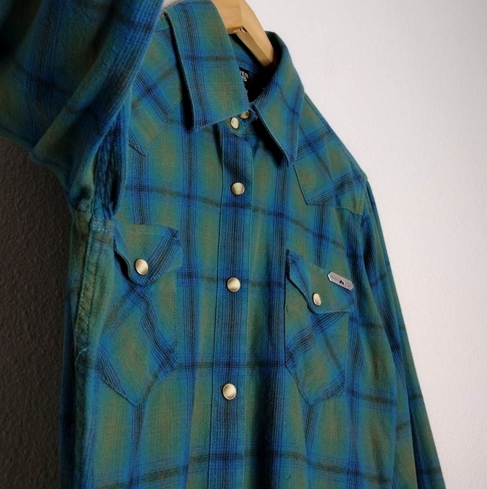 Panhandle Slim Powder River Outfitters Plaid Flannel Western Button Down Shirt - Picture 7 of 14